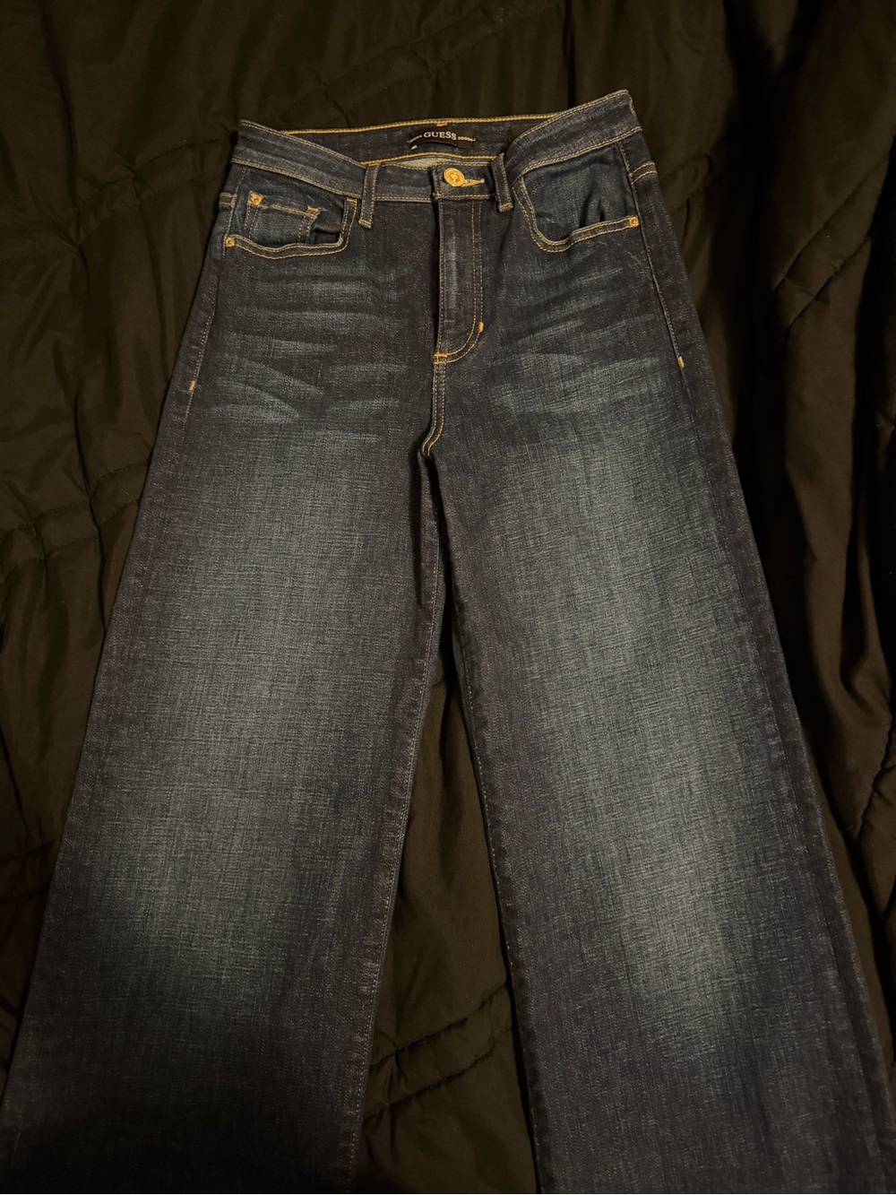 GUESS Dark Wash Wide Leg Jeans - Blue with Contrast Stitching
